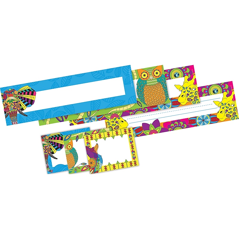 Barker Creek Self-adhesive Bohemian Animals School Name Tags, 12" x 3.5", 81/Set (BC3993) image 1