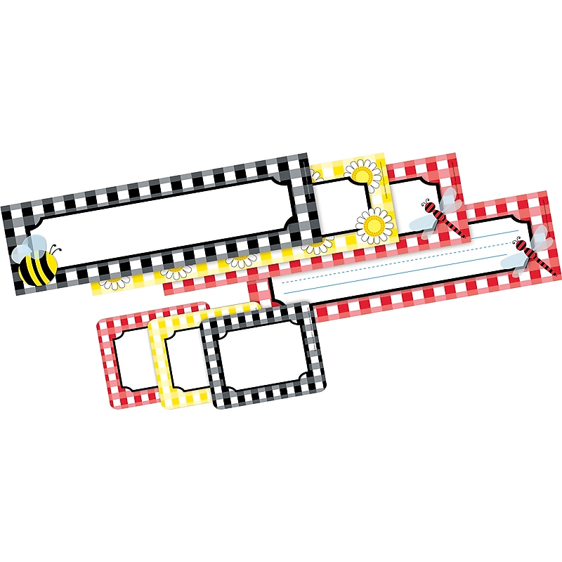 Barker Creek Self-adhesive Buffalo Plaid School Name Tags, 12" x 3.5", 81/Set (BC3990) image 1