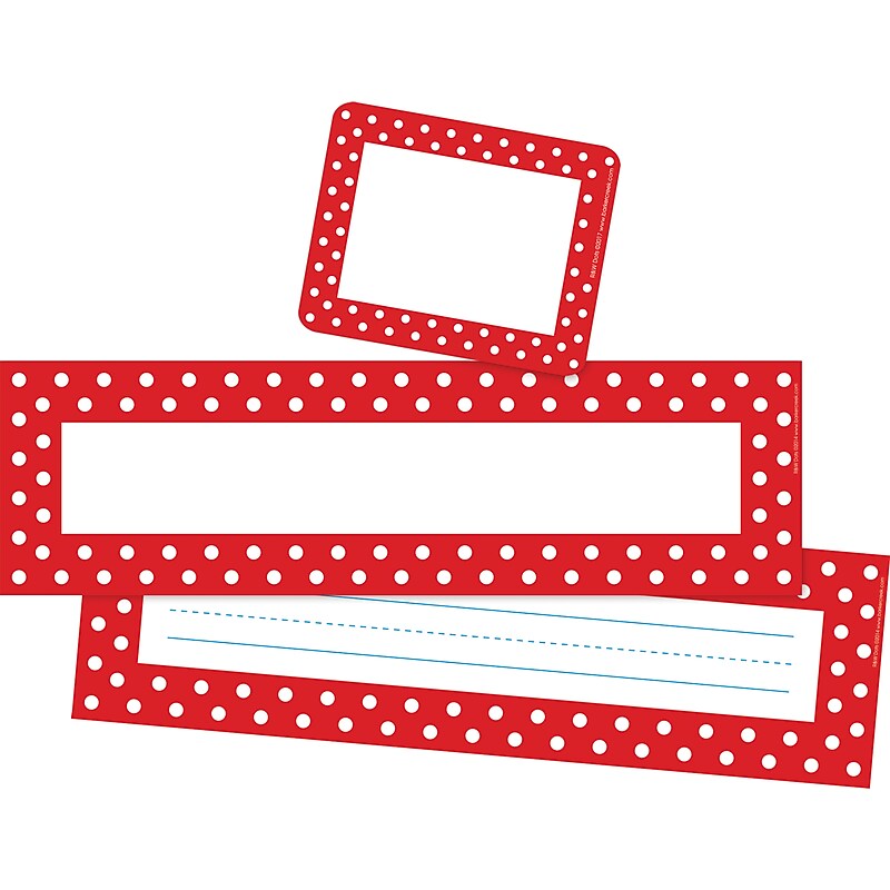 Barker Creek Self-adhesive Red & White Dots School Name Tags, 12" x 3.5", 81/Set (BC3985) image 1