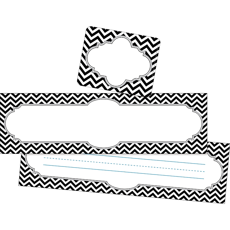 Barker Creek Self-adhesive Black Chevron School Name Tags, 12" x 3.5", 81/Set (BC3984) image 1