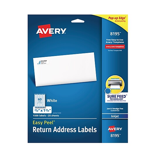 Avery Trueblock Shipping Labels Sure Feed Technology Permanent Adhesive 3 1 2 X 5 100 Labels 8168