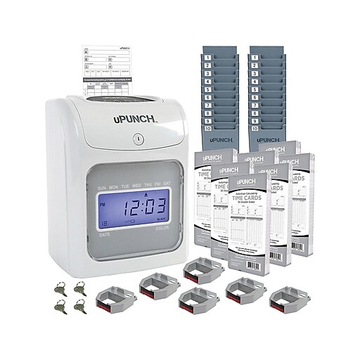 uPunch Electronic Calculating Bundle Punch Card Time Clock System, Gray