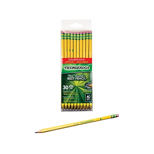 Pre-Sharpened 30 TICONDEROGA Pencils Graphite #2 HB Soft Yellow Wood-Cased 