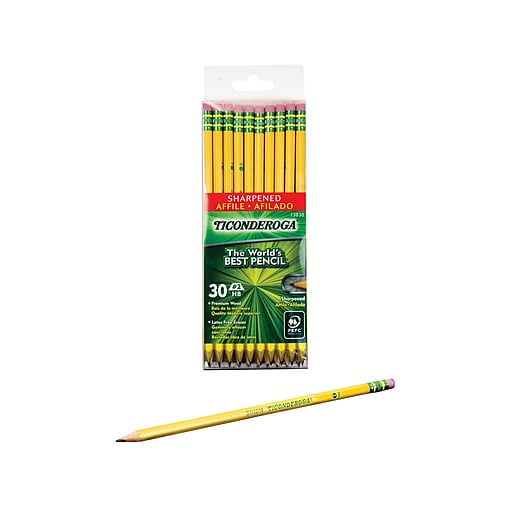 Pre-Sharpened 30 TICONDEROGA Pencils Graphite #2 HB Soft Yellow Wood-Cased 