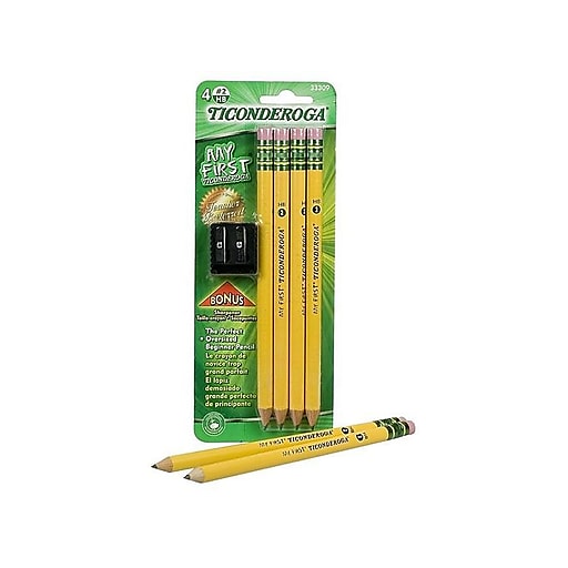 Includes Bonus Sharpener 33309 Yellow TICONDEROGA My First Pencils - New Pre-Sharpened with Eraser Wood-Cased #2 HB Soft 4-Pack 