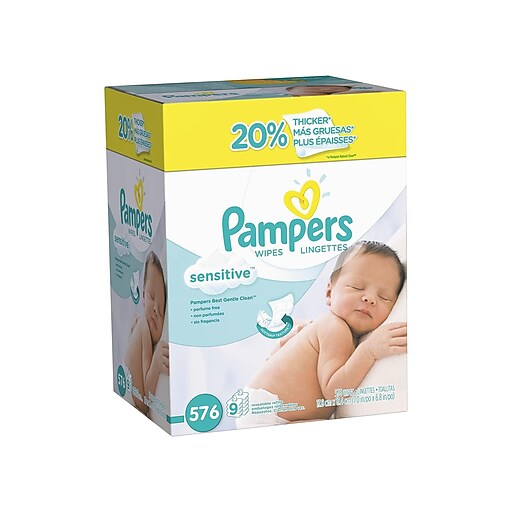 Pampers Sensitive Unscented Baby Wipe Refills, 64/Pack, 9 Packs/Carton
