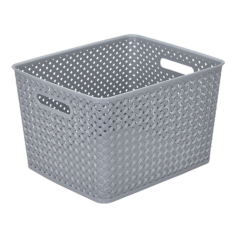 Simplify Large Resin Wicker Storage Bin, Grey (25169-GREY) image 1