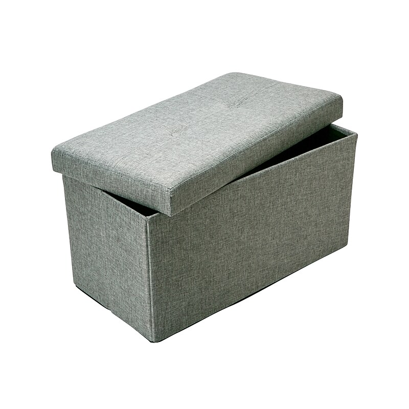 Simplify Faux Linen Double Folding Storage Ottoman (F-0637-Grey) image 1