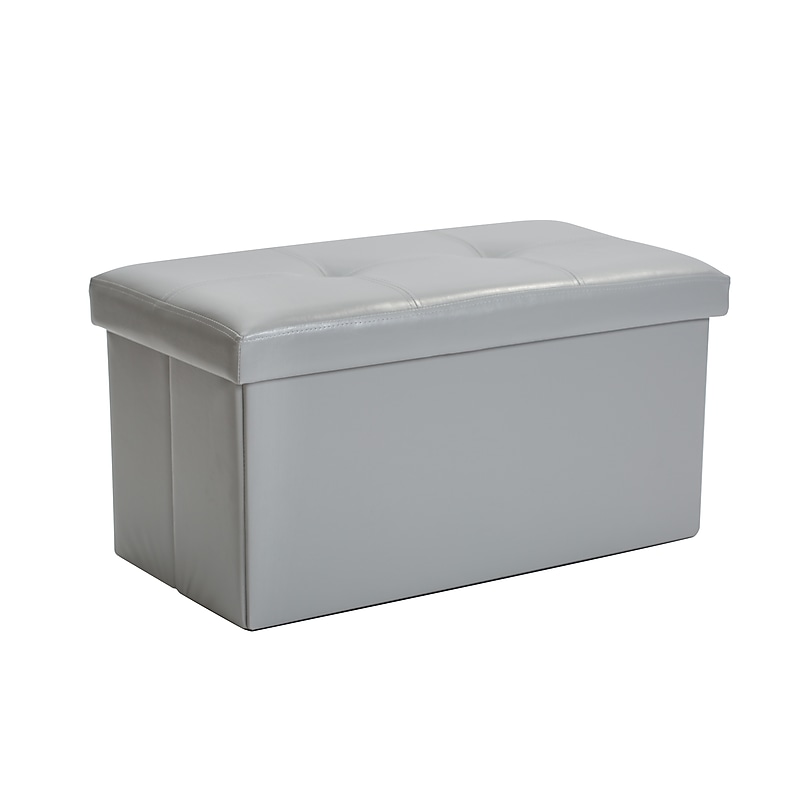 Simplify Faux Leather Double Folding Storage Ottoman (F-0630-Grey) image 1