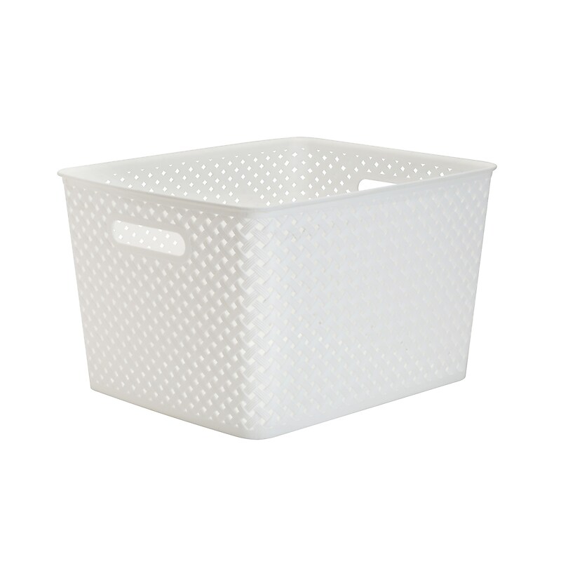 Simplify's  Large Resin Wicker Storage Bin, White (25169-WHITE) image 1