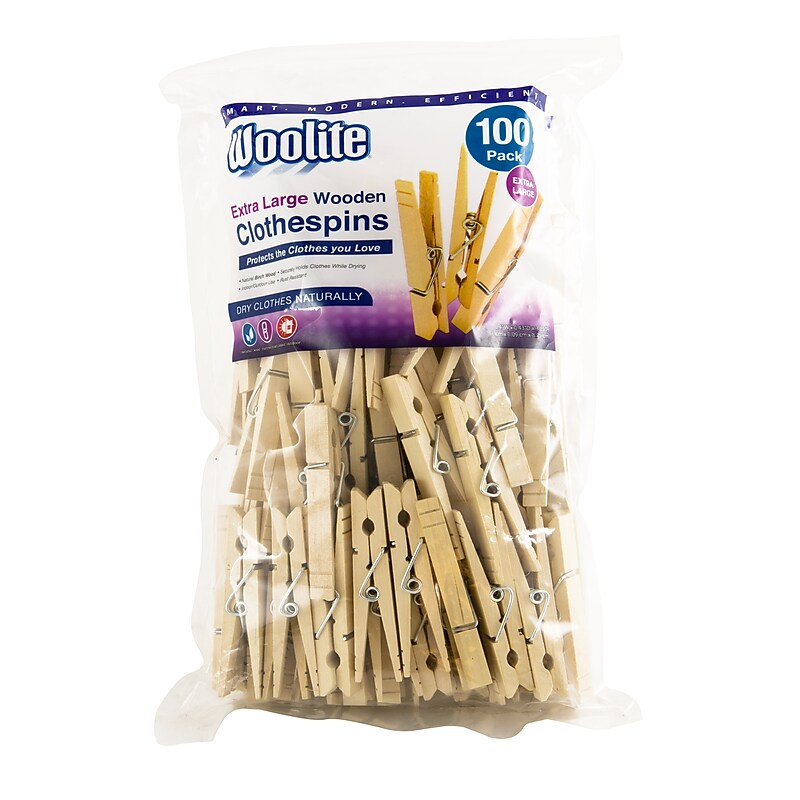 Woolite Extra Large Wooden Clothespins, 100/Pack (W-82646) image 1