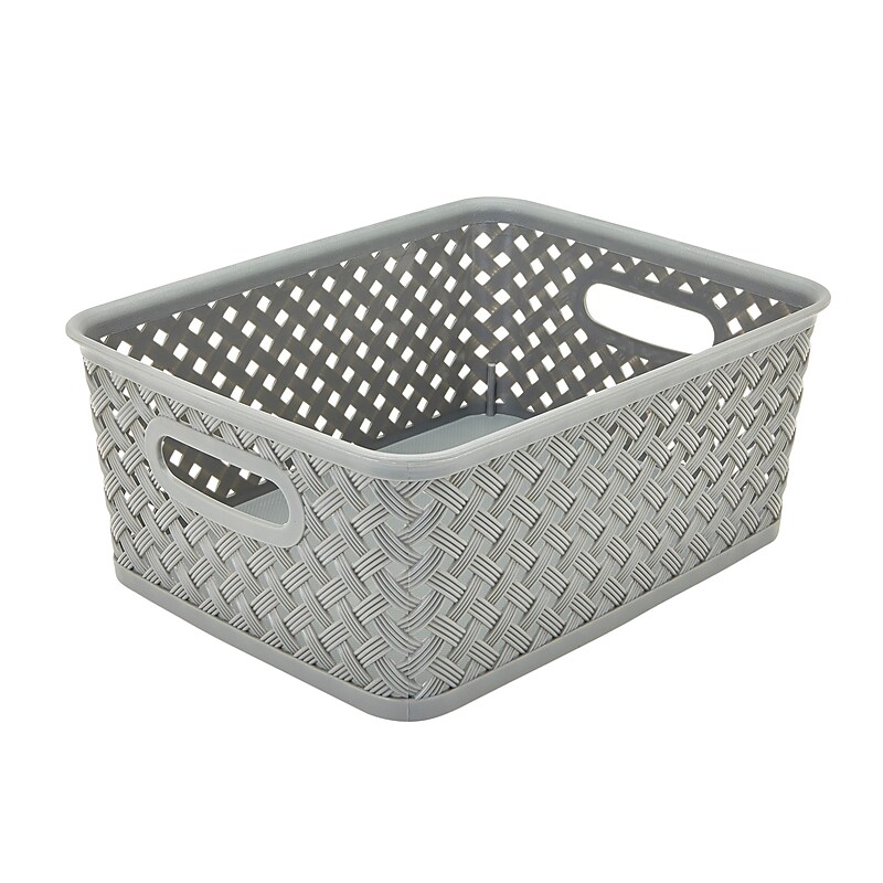 Simplify's Small Resin Wicker Storage Bin, Gray (25167-GREY) image 1