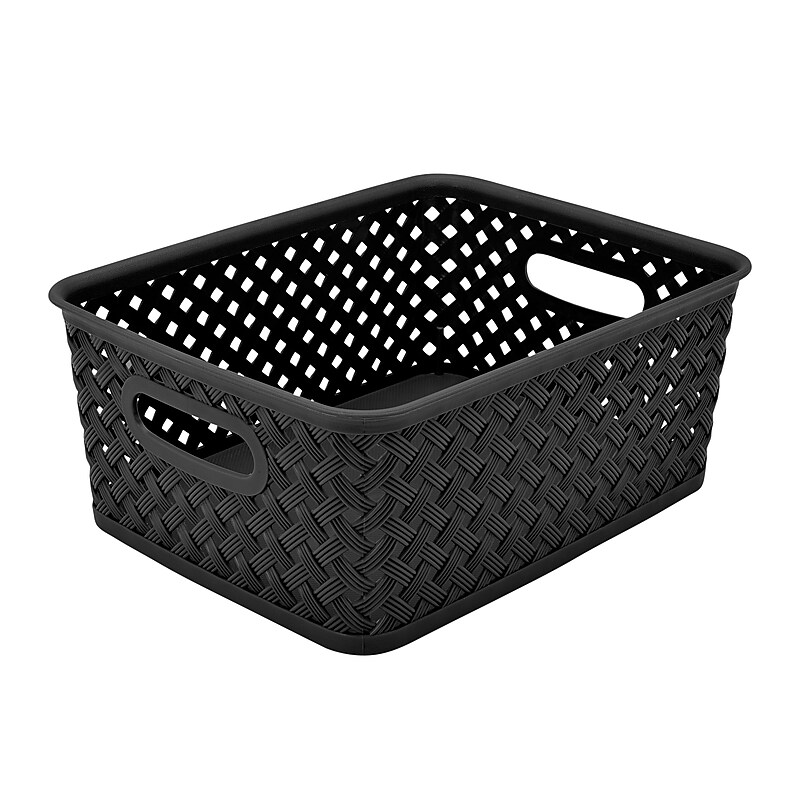 Simplify's Small Resin Wicker Storage Bin, Black (25167-BLACK) image 1