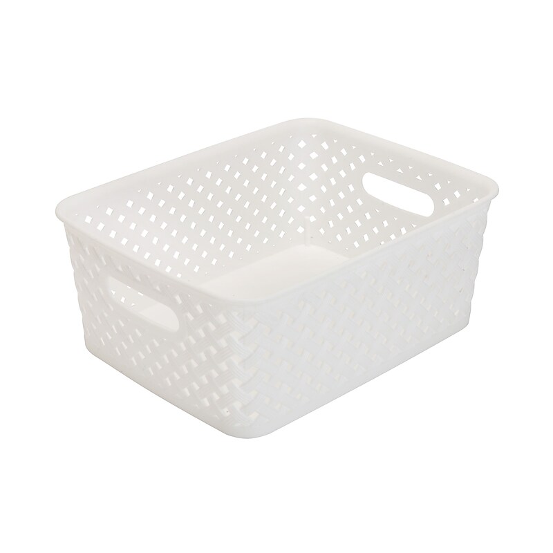 Simplify Small Resin Wicker Storage Bin, White (25167-WHITE) image 1