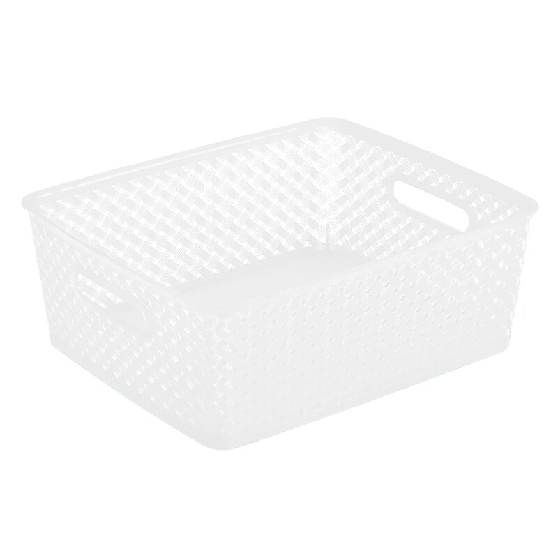 Simplify's Medium Resin Wicker Storage Bin, White (25168-WHITE) image 1
