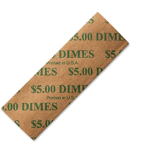 Dunbar Security Products Flat Coin Wrappers, Dime, Green, 1000/Box (5DF) Staples