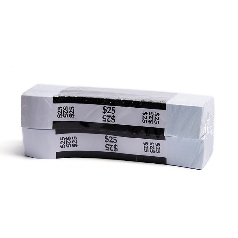 Dunbar Security Products Self-Adhesive Currency Bands, $25 Value, White/Black, 1000/Pack (25BLACK) image 1