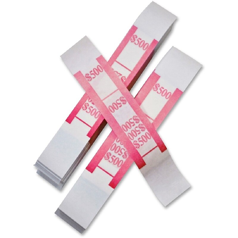 Dunbar Security Products Self-Adhesive Currency Bands, $500 Value, White/Red, 1000/Pack (500RED) image 1