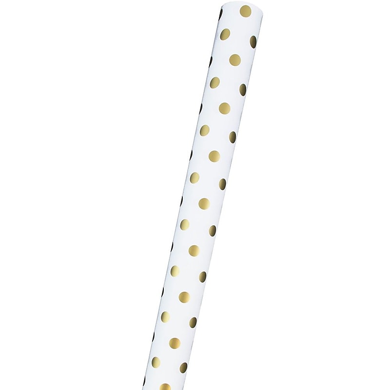 JAM Paper Wrapping Paper, 25 Sq. ft. x 30", White with Gold Foil Dots (226432220) image 1