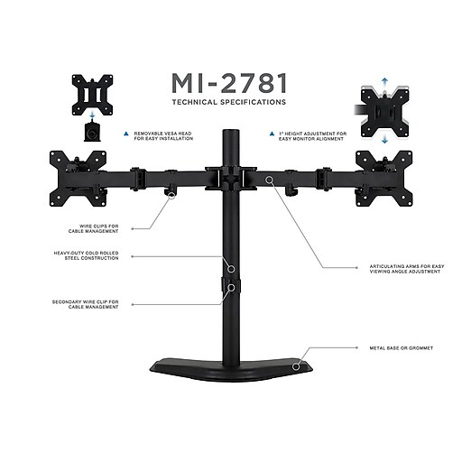 MountIt! Dual Monitor Desk Stand LCD Mount (MI2781) Staples