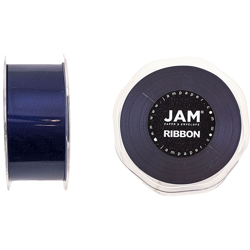 JAM Paper Double Faced Satin Ribbon, Navy Blue (808SAnav25) image 1