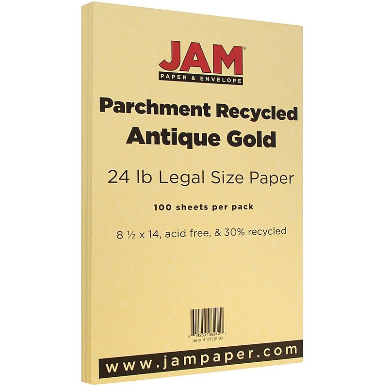 JAM Paper Parchment Colored 8.5" x 14" Paper, 24 lbs., Antique Gold Recycled, 100 Sheets/Pack (17132140) image 1