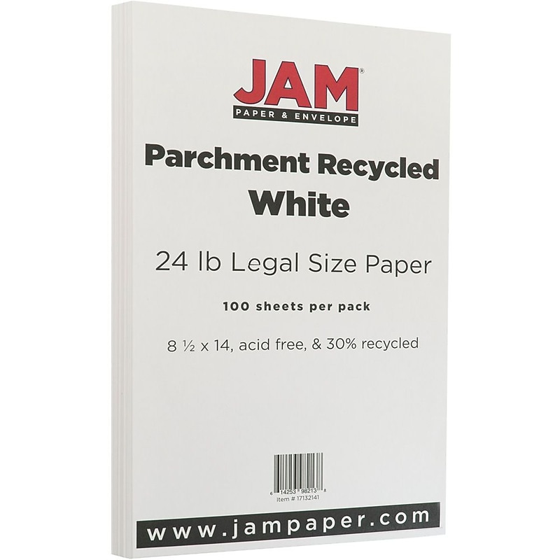 JAM Paper 8.5" x 14" Parchment Paper, 24 lbs., 100 Brightness, 100 Sheets/Pack (17132141) image 1