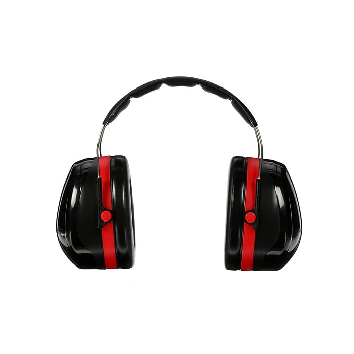 3M Peltor Optime 105 Over-the Head Earmuffs, 27 dB, Black/Red