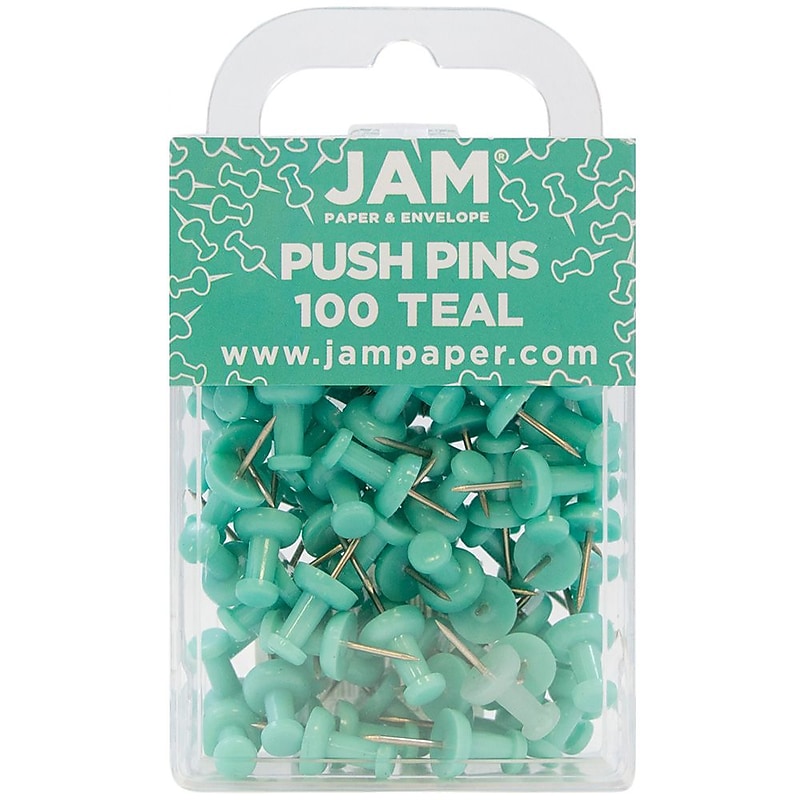 JAM Paper Push Pins, Teal, 2 Packs of 100 (22432067A) image 1