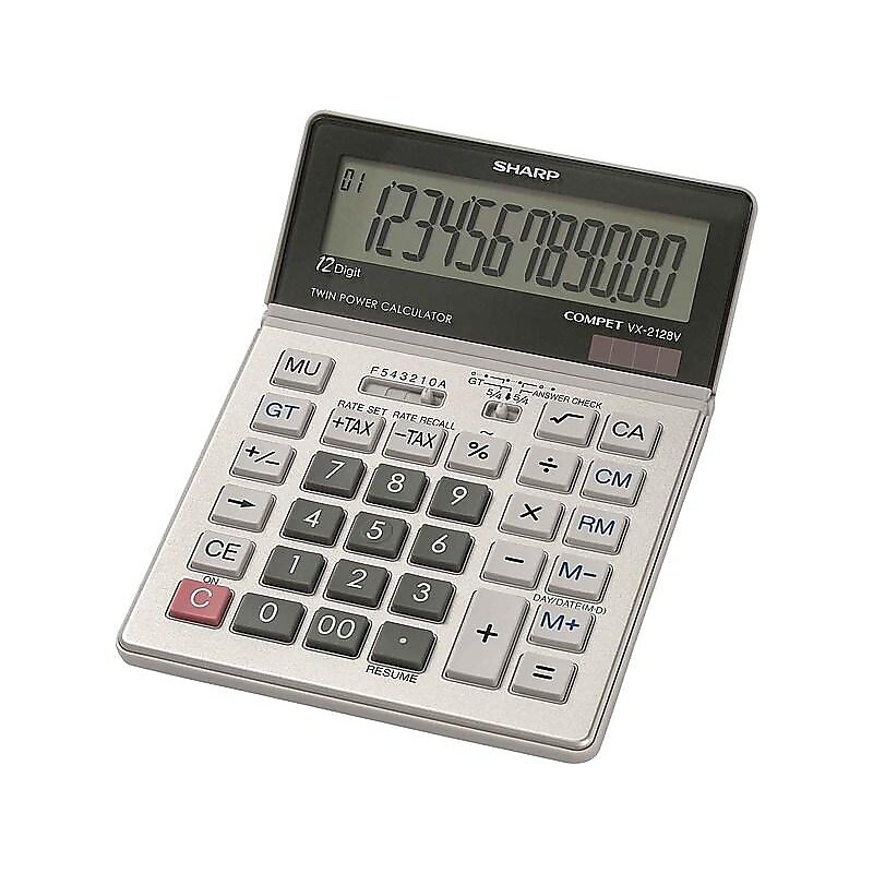 Sharp Compet 12-Digit Desktop Calculator, Silver (VX-2128V) image 1