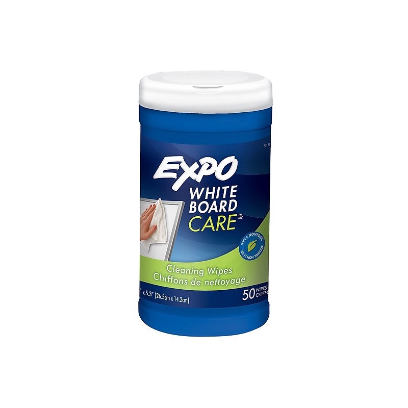 Expo Whiteboard Care Dry Erase Wipes, 5.5" x 10", White, 50/Container (81850) image 1