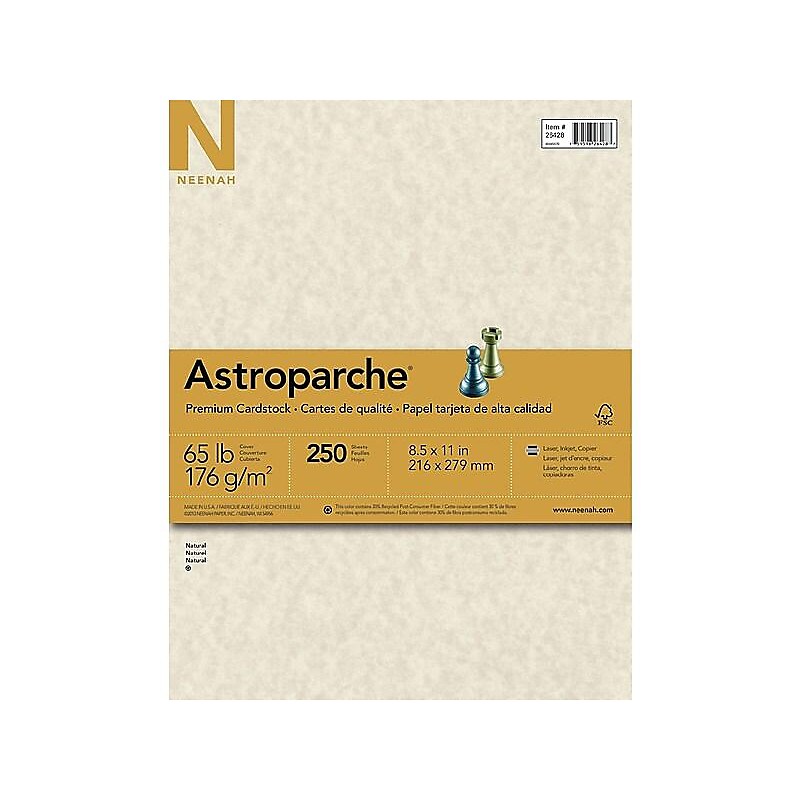 Astroparche 65 lb. Cardstock Paper, 8.5" x 11", Natural, 250 Sheets/Pack (26428/27428) image 1