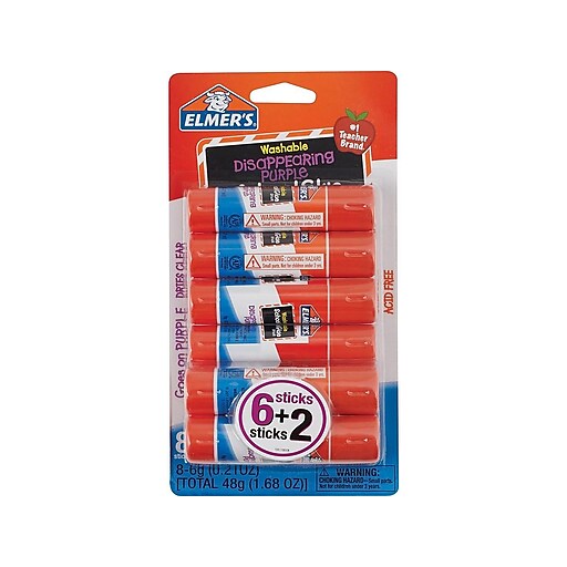  Elmers Disappearing Purple School Glue Sticks, 0.21 Oz Each,  8 Sticks Per Pack