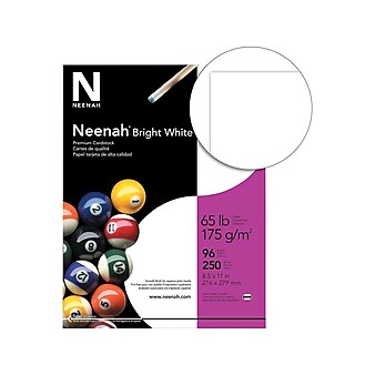 Neenah Bright White Cardstock, 8.5" x 11", 65 lb., 250 Sheets/Pack (91904/92904)
