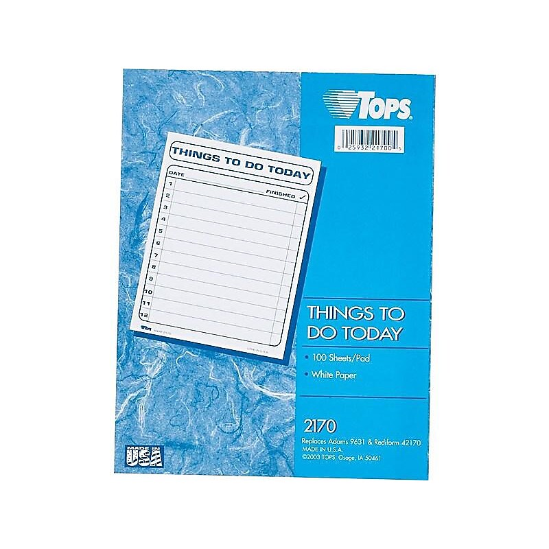 TOPS Things To Do Today Memo Pad, 8.5" x 11", White, 100 Sheets/Pad (TOP 2170) image 1