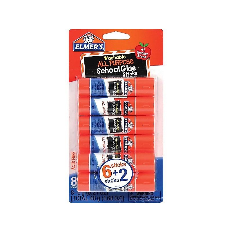 Elmer's All Purpose School WashableRemovable Glue Sticks, 0.21 oz., White, 6/Pack (E5003/E5004) image 1