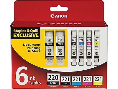 Canon 220/221 Black/Photo Black/Cyan/Magenta/Yellow Standard Yield Ink Cartridge, 6/Pack (2945B015) Sansujyuku sansujyuku.com