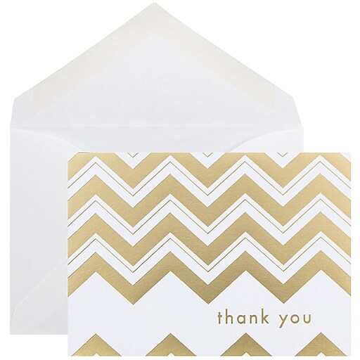 JAM Paper® Blank Thank You Cards Set, Gold Chevron Stripe, 10/Pack