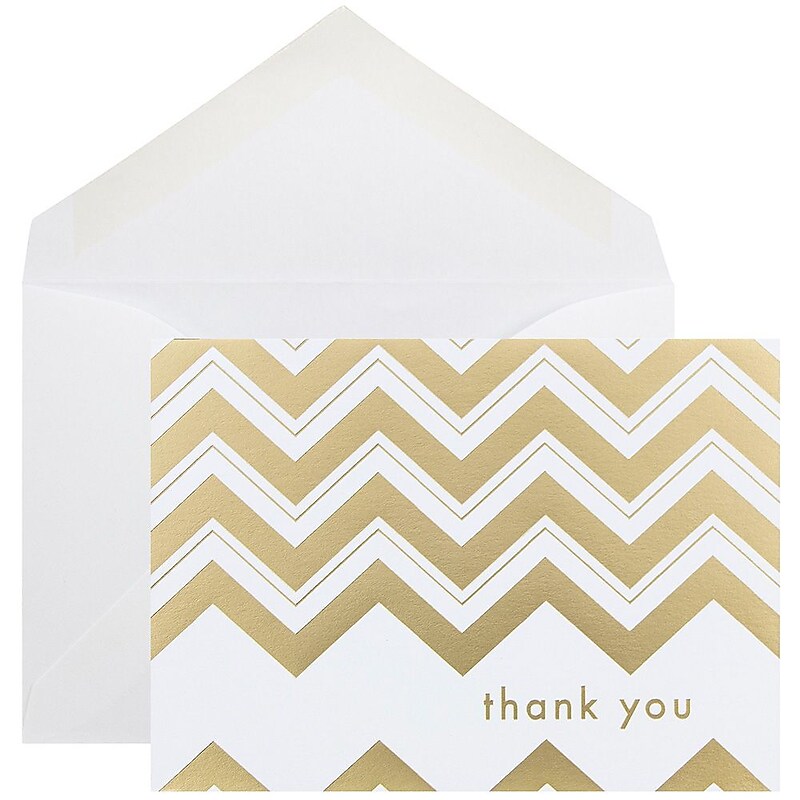JAM Paper® Blank Thank You Cards Set, Gold Chevron Stripe, 10/Pack (D41114TYGLMB) image 1