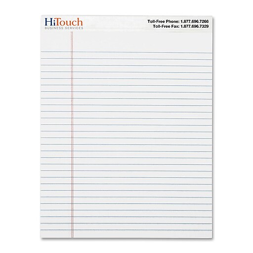 HiTouch Notepads, 81/2" x 113/4", Legal Ruled, White, 50 Sheets/Pad