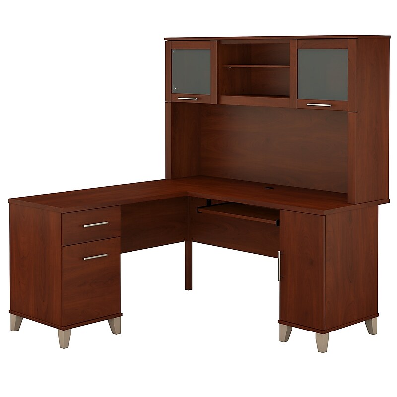 Bush Furniture Somerset 60"W L Shaped Desk with Hutch, Hansen Cherry (SET002HC) image 1