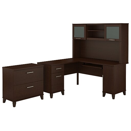 Bush Furniture Somerset 60W L Shaped Desk with Hutch and Lateral File