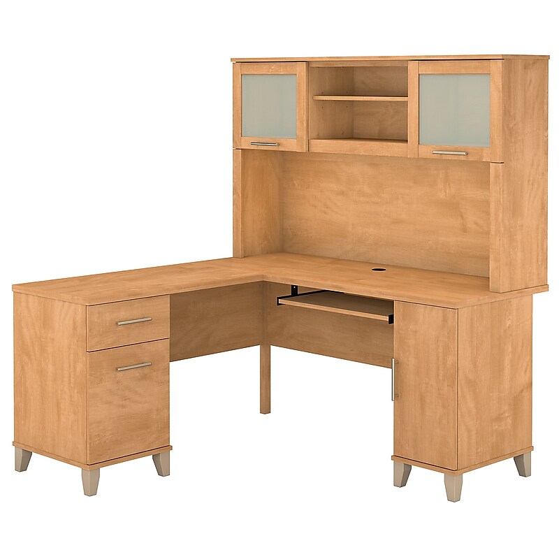 Bush Furniture Somerset 60"W L Shaped Desk with Hutch, Maple Cross (SET002MC) image 1