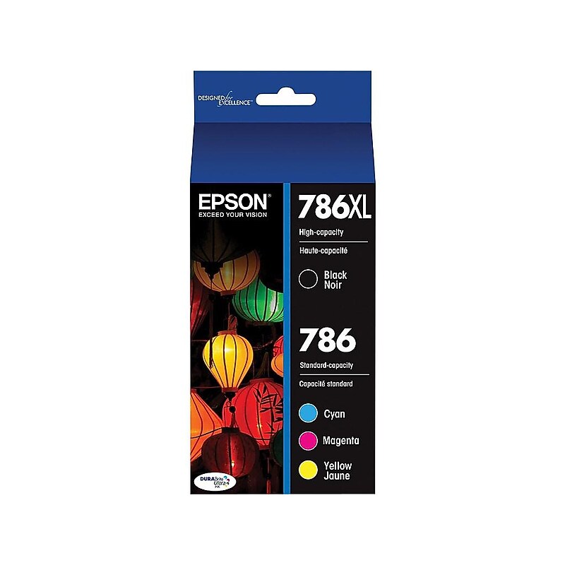 Epson T786XL/T786 Black High Yield and Cyan/Magenta/Yellow Standard Yield Ink Cartridge, 4/Pack (T786XL-BCS) image 1