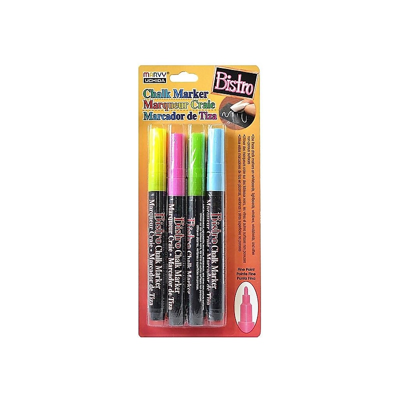 Marvy Uchida Bistro Chalk Markers, Fine Point, Assorted, 4/Pack (02655) image 1