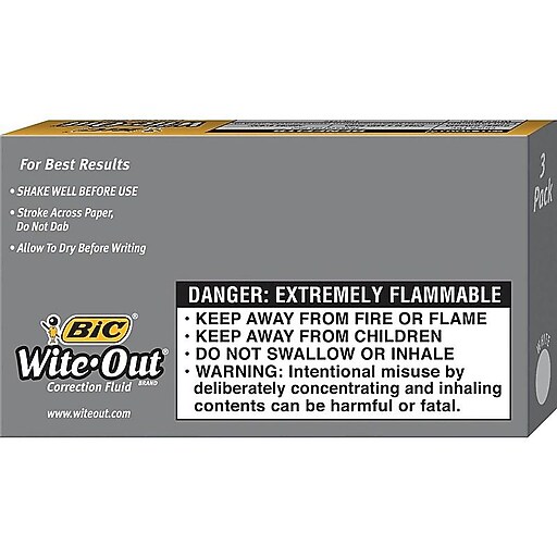 BIC® WiteOut® Brand Quick Dry Correction Fluid, White, 3/Pack Staples