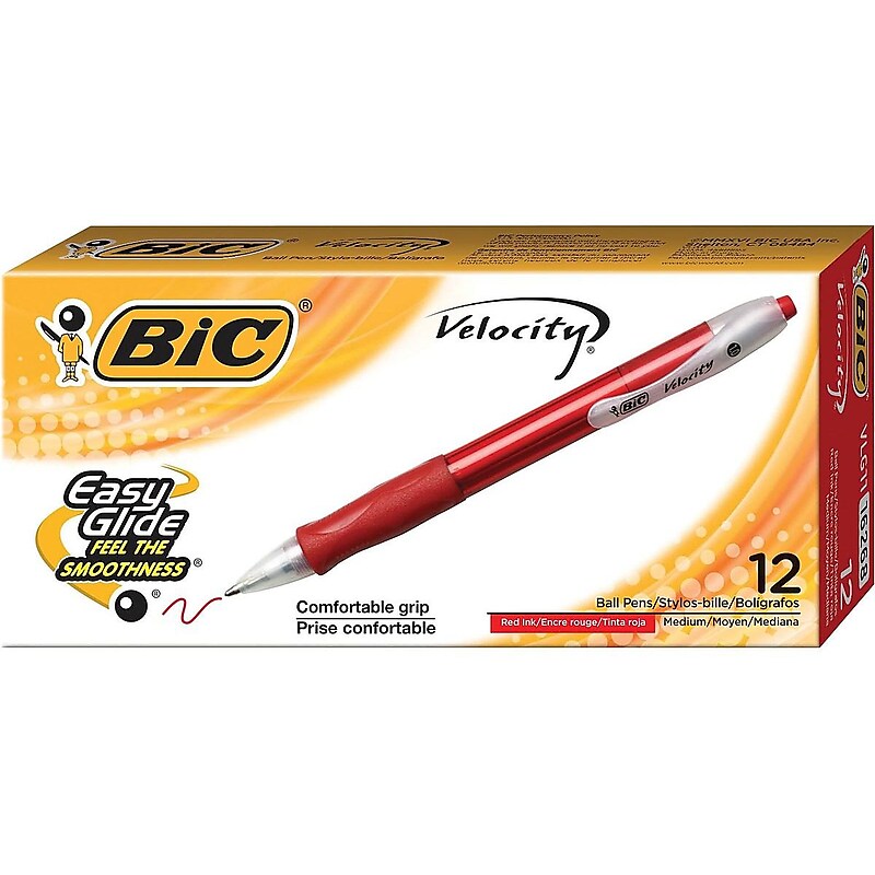 BIC Velocity Retractable Ballpoint Pens, Medium Point, Red Ink, Dozen (16268/VLG11RD) image 1