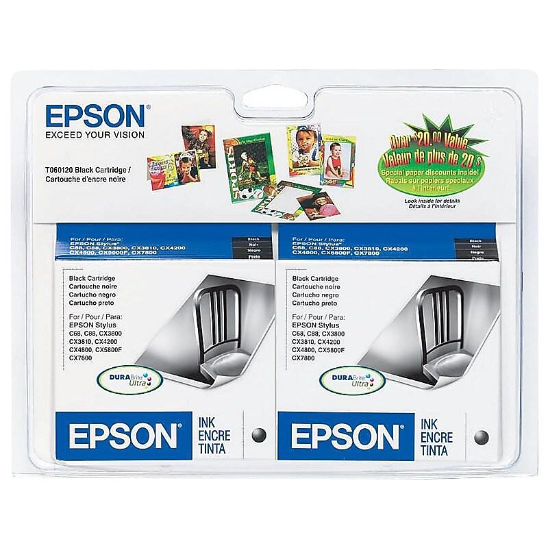 Epson T60 Black Standard Yield Ink Cartridge, 2/Pack image 1