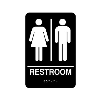 Cosco® Restroom Indoor Door Sign, 5.5"L x 8.8"H, Black/White (098096)