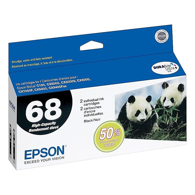 Epson T68 Black High Yield Ink Cartridge, 2/Pack image 1